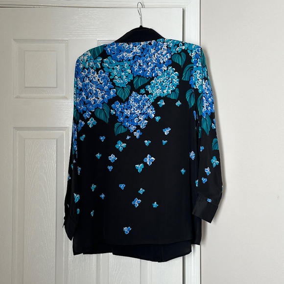 Bob Mackie Vintage 100% Silk Jeweled Blouse Black Blue Size Medium M - Picture 5 of 6